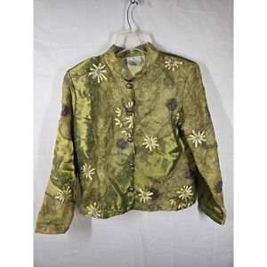 Vtg 90s Y2K The Travel Collection Silk Blend Embroidered Boho‎ Jacket L